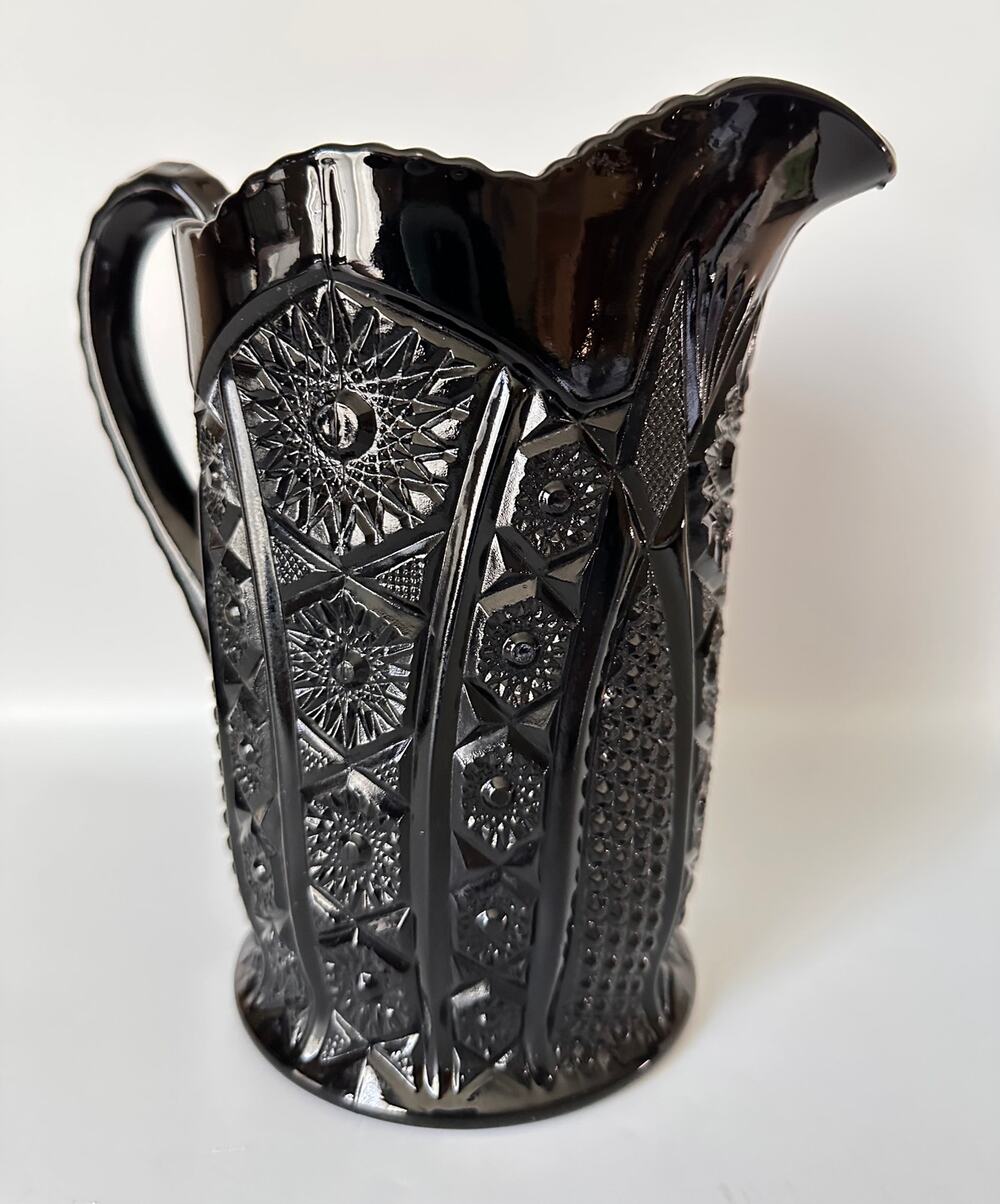 Black Indiana Glass Monarch Tiara Paneled Daisy Pattern Water Tea Pitcher